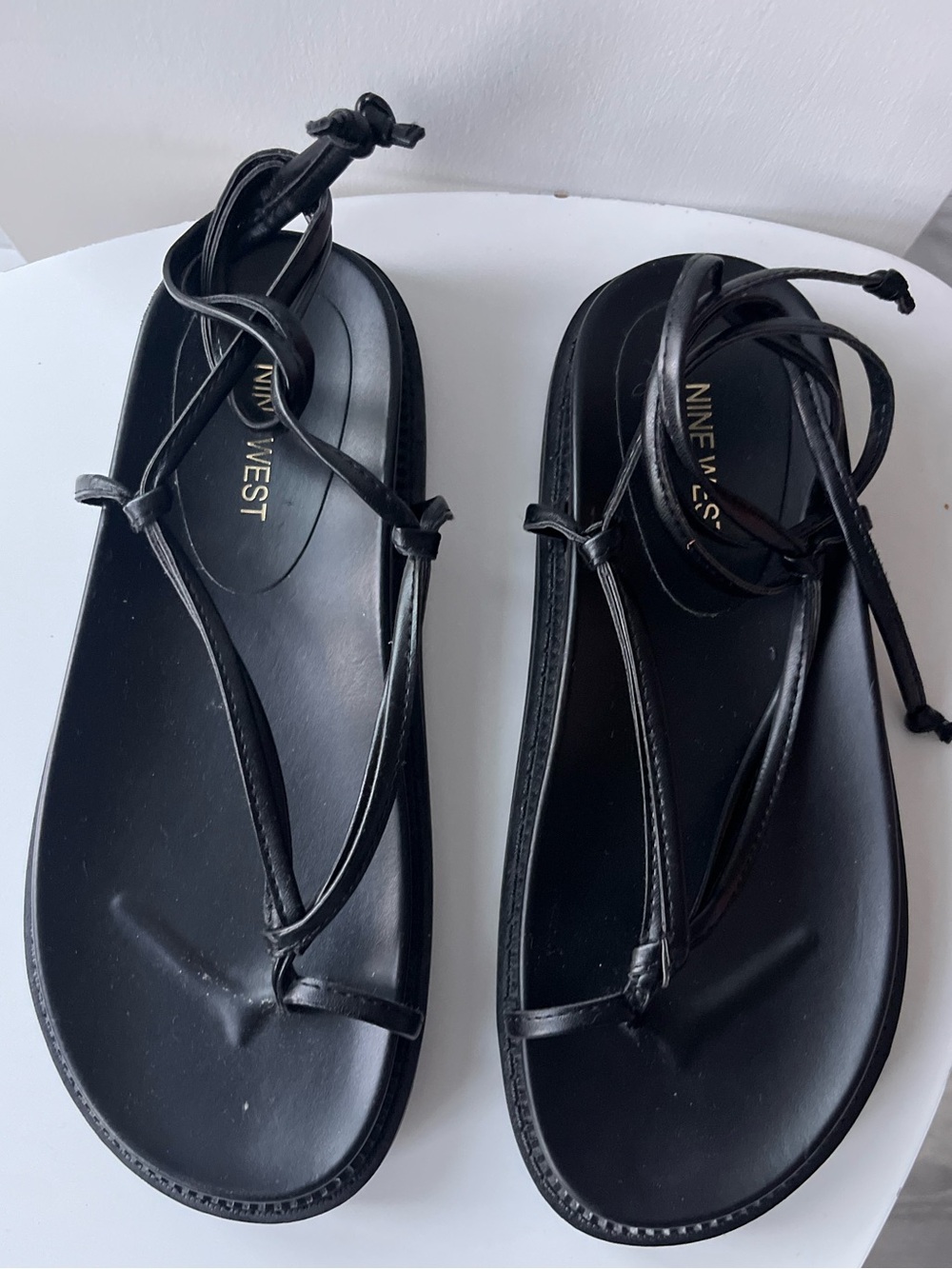 Nine West Black Minimalist Lace-Up Sandals